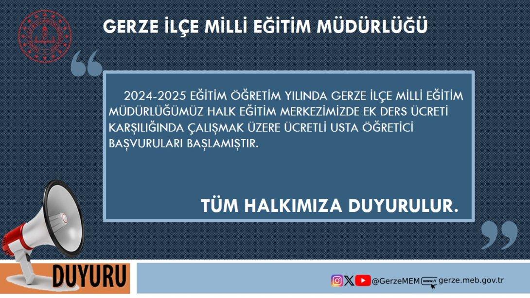 GERZE İLÇE MİLLİ EĞİTİM MÜDÜRLÜĞÜNDEN DUYURULUR.